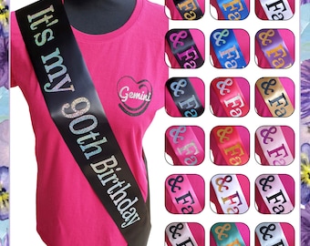 Its My 90th Birthday Sash - 90 Glitter Sash - Your Choice of Colour - 90th Birthday Gift