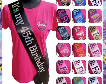 Its My 45th Birthday Sash -Glitter 45 Sash - You Choose The Colour - 45th Birthday Gift - Mens Ladies Unisex