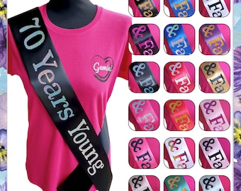 70 Years Young Birthday Sash - Your Choice of Colour - Glitter 70 Sash - 70th Birthday Sash - 70th Birthday Gift