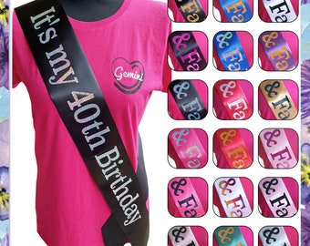 "Wanna Party Notty @40" Birthday Sash | Black Satin 40th Birthday Party Sash With Red Lips - View #7