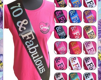 70 And Fabulous Birthday Sash - 70 Sash - Choose Your Colour - 70th Birthday Gift