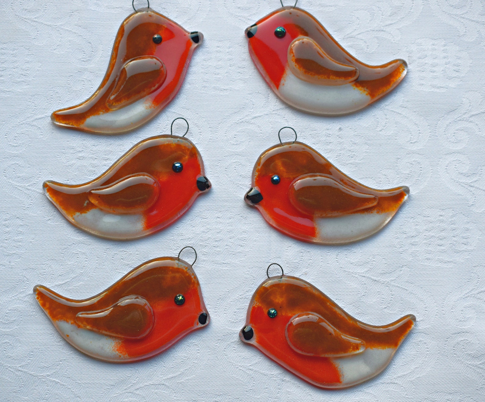 Fused glass robin Christmas tree decoration  Etsy