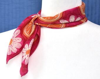 Daisies and Oranges (Citrus Series): Hand-painted silk scarf