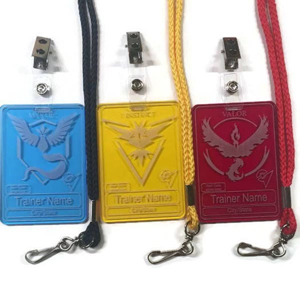 Pokemon Go Trainer Badge Personalized Laser Cut Name Badge for Mystic, Instinct or Valor With optional Clip or Lanyard