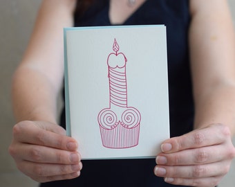 Cupcock Birthday Card, Naughty Letterpress Greeting Card