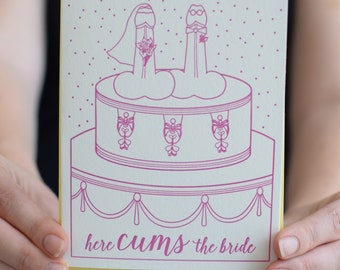 Letterpress "Here Cums the Bride" NSFW Wedding Card