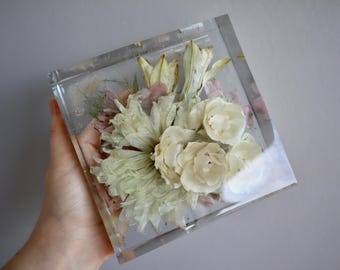 Custom Resin Square Flower Block | Floral Keepsake Art | Custom Wedding Bouquet Preservation
