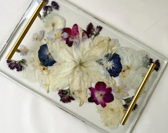 Plateau en résine personnalisé | Souvenir floral artistique | Conservation de bouquets de mariée personnalisés