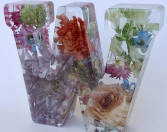 Custom Resin Letter Block | Floral Keepsake Art | Custom Wedding Bouquet Preservation