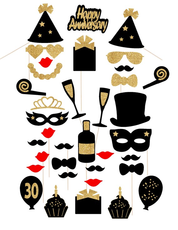 30th Anniversary Black And Gold Glitter Decor 36pc Anniversary Etsy