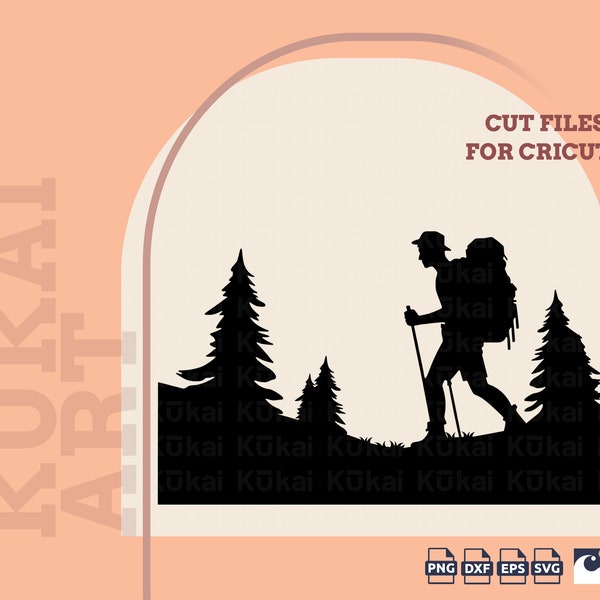 Man Hiking svg, Landscape Scene svg, Forest svg, Hiker svg, Male Hiker Svg, Forest Hiking, Cut File Cricut, Silhouette