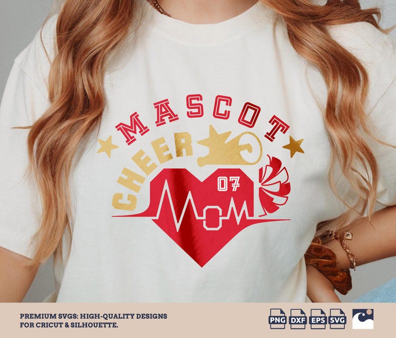 Cheer Mom Svg Png, Hearbeat, Heart, Mega Phone, Pom Pom, Team Number