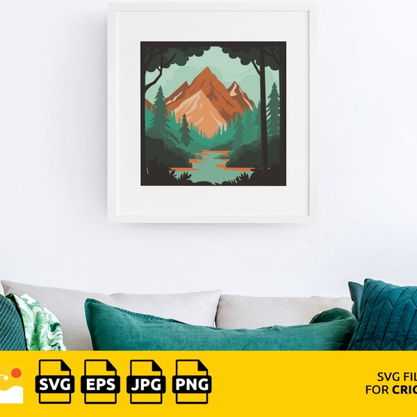 Rustic Forest and Mountains Shadow Box SVG Template: DIY Home Decor for Nature Lovers