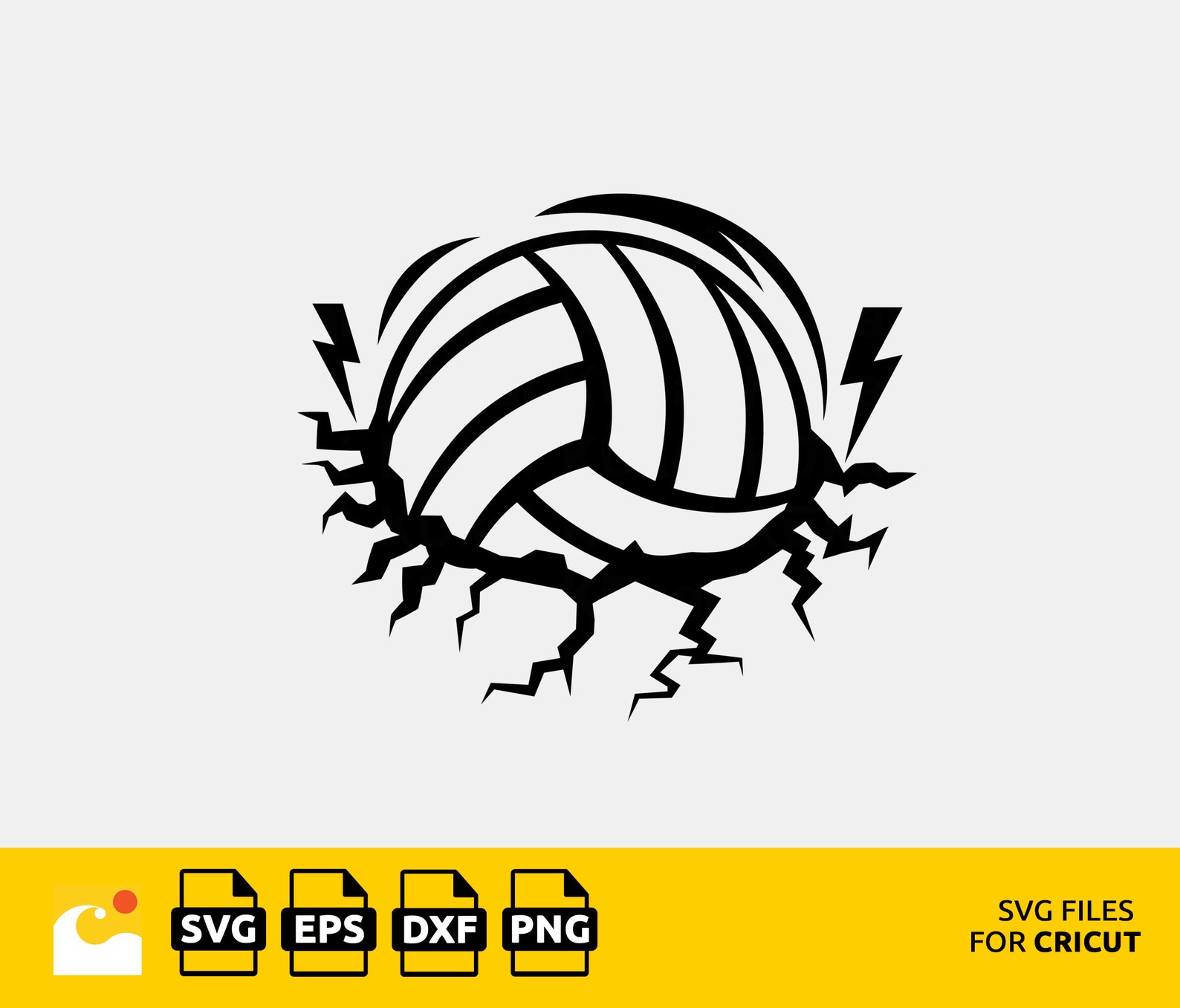 Volleyball Svg With Lightning Bolts Around It, Volleyball Png