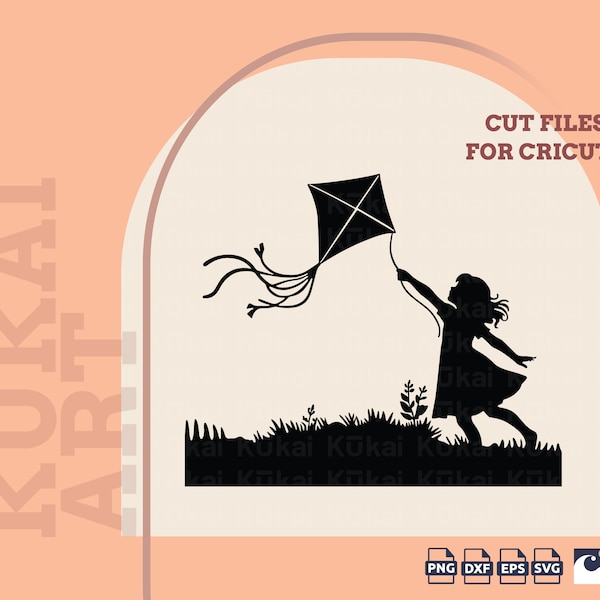 Cricut Little Girl Flying A Kite svg, Silhouette, Kite svg, Girl Flying Kite, Fly a Kite Svg