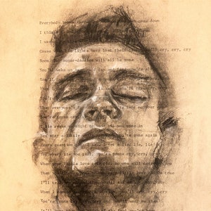 Johnny Cash Art Country Music Decor Classic Portrait Drawing Lyrics