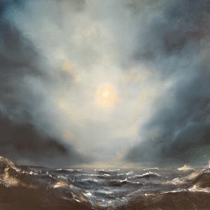 Seascape Painting Original Nautical Decor Moon Over Sea At Night Painting For Living Room
