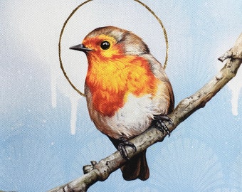 Robin Art Canvas Print with Gold | Fire & Ice | Robin Painting