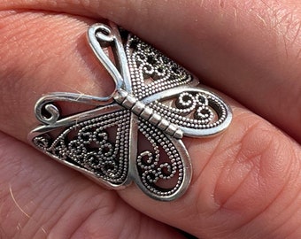 adjustble silver plated butterfly ring costume jewellery