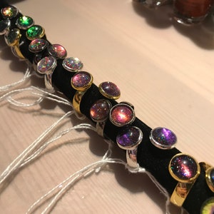 Anneaux réglables double cabochon oeil de chat magnétique multicolore holographique galaxie holographique