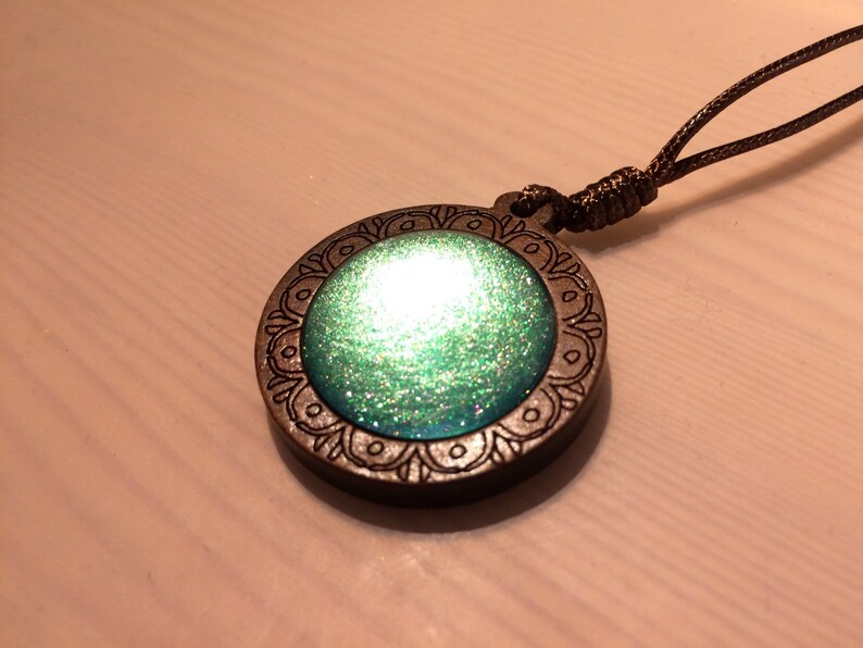 colour shifting multichrome holographic shimmer Surf slick necklace or ring cabochon jewellery handcrafted with indie polish