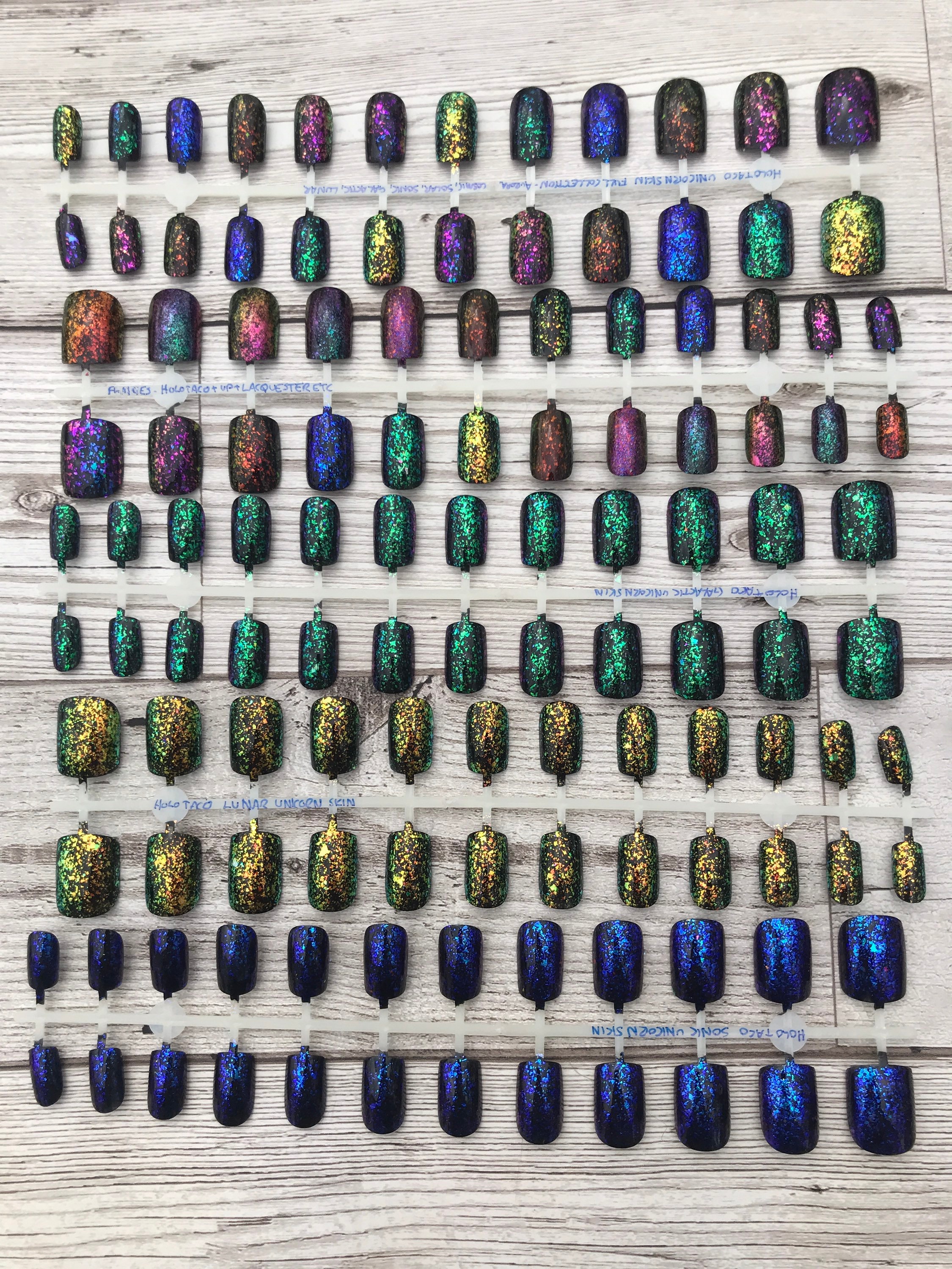 I swatched my Holo Taco collection on some glass cabochons :  r/simplynailogical