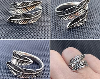 Effable husbands* inspired angel demon wing feather adjustable size silver plated ring