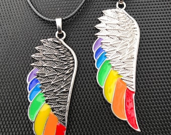 rainbow pride angel demon wings black, white, silver, various chain options, effable husbands
