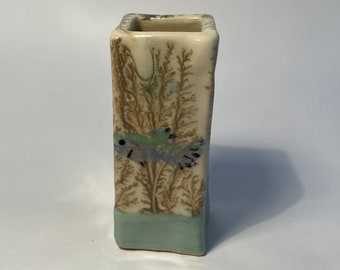 Light Green Bud Vase with Fish Motive
