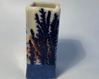 Blue Bud Vase, Coral and Hidden Crab