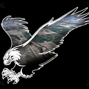 Sask Flying Eagle with Aerial Prairie View PNG Digital Download File