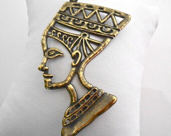 1 x sehr selten große Anhänger Weg Druckprofil der Nofretete durchbrochenen Metall gold Antik oder 63 x 37 MM Bronze Farbe / Ref 0115