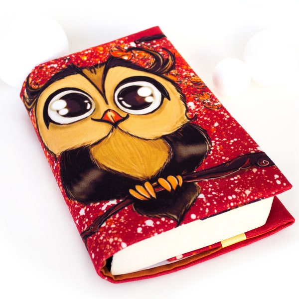Owl Fabric Book Sleeve, Étui à livre rouge