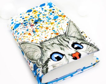 Funda de libro de tela suave con un gato gris para los amantes de los libros
