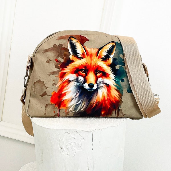 Fox Camouflage Bag, Daily Women Bag, Travel Mini Bag, Forrest Art Bag, Fox Lovers Gifts, Brown Foxy Bag, Animal Bag, Military Bag