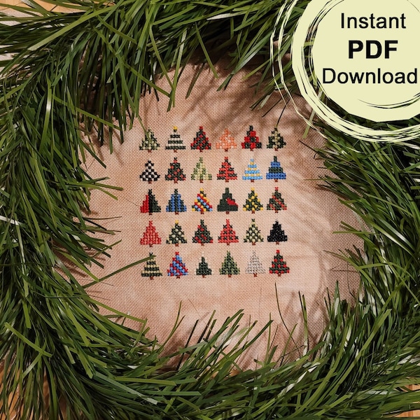 Non-Denominational Winter Holiday Conifers Cross Stitch Pattern Chart Digital Download PDF plus FREE Printable Project Plates for Journaling