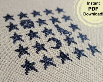 Celestial Witch Cat Cauldron Cross Stitch Pattern PDF, Witchy Moon Stars, Modern Gothic Pagan Decor, Instant Digital Download for Beginners