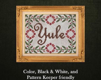 Yule Cross Stitch Pattern. Winter Holiday Decor. Small Pinkeep Pincushion Pillow. Yuletide Art. Instant PDF Digital Download