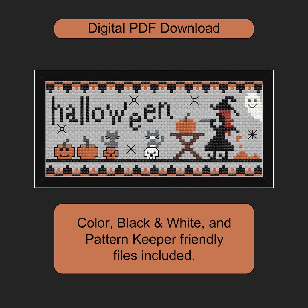 Halloween Jack O' Lantern Witchy Cross Stitch Pattern PDF. Cute Samhain ...