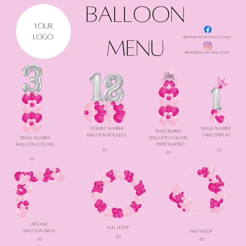 Custom Balloon Menu Balloon Price List Balloon Price Guide Etsy
