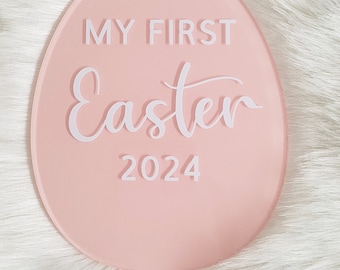 Personalised Baby's First Easter Acrylic Plaque, Easter Sign Keepsake, Baby Milestone, First Easter Keepsake Decoration, Photo Prop Disc