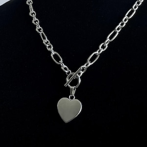 Stainless Steel Heart Toggle Necklace Silver Pendant Thick Oval Chain Y2K Handmade Unisex Jewelry Cold Shoulder LA
