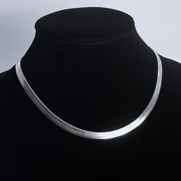 Flat Herringbone Chain Necklace Shiny Silver Stainless Steel Snake Adjustable Tarnish-Proof Handmade Unisex Mens Jewelry Cold Shoulder LA