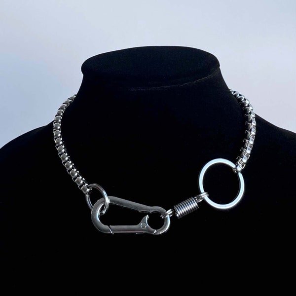 Clasp Box Chain Choker Necklace Solid Stainless Steel Silver Oversized Mens Unisex Chunky Heavy Handmade Jewelry