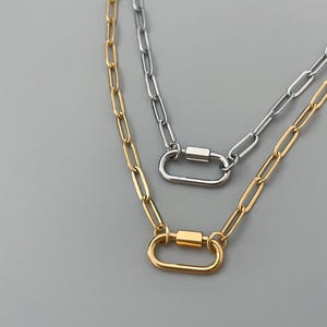 Mini collier mousqueton avec chaîne trombone : acier inoxydable, fait main