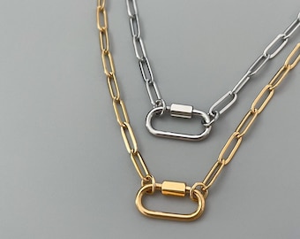 Mini Carabiner Paperclip Chain Necklace: Stainless Steel, Handmade