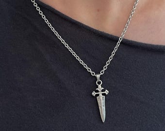 Handmade Y2K Gothic Sword Cross Necklace: Stainless Steel Pendant