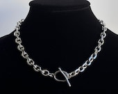 Oversized Toggle Chain Link Necklace Silver Stainless Steel Layer Chunky Thick Tarnish-Proof Handmade Unisex Mens Jewelry Cold Shoulder LA