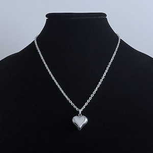 Mini Puffed Heart Necklace Chain Silver Stainless Steel Dainty Bubble Blob 3D Tarnish-Proof Unisex Mens Handmade Jewelry Cold Shoulder