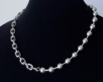 Chunky Stainless Steel Half Chain Ball Necklace - Handmade Unisex Jewelry